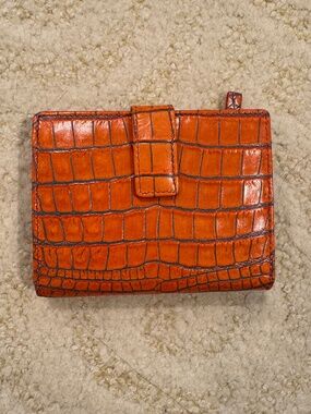 Lodis Orange Croc Embossed Leather Wallet